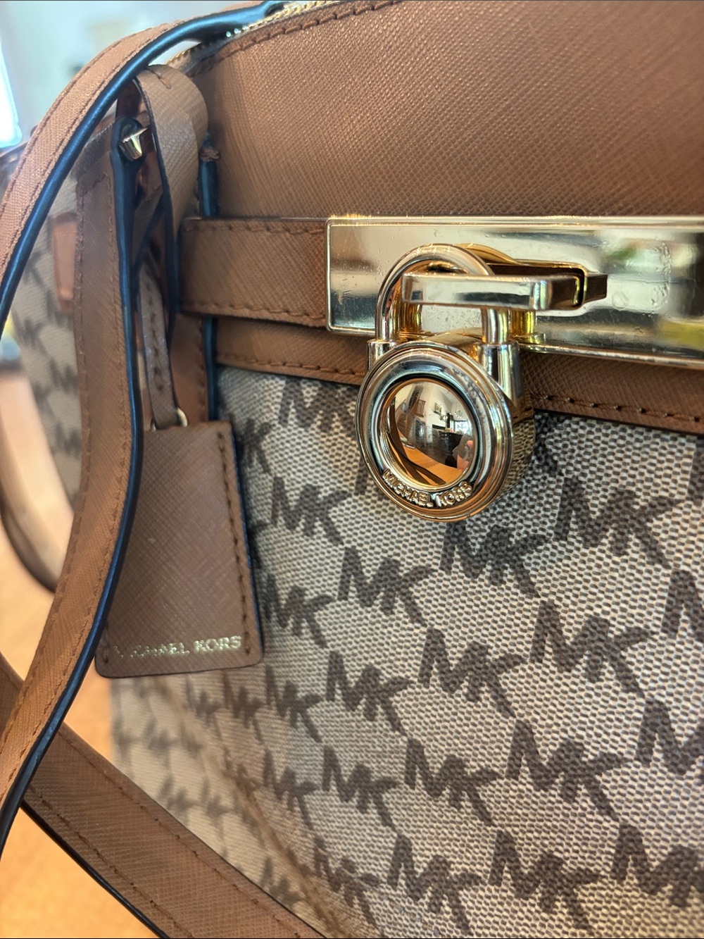 Michael Kors Brown Monogram Satchel with Gold Hardware - Picture 2 of 7